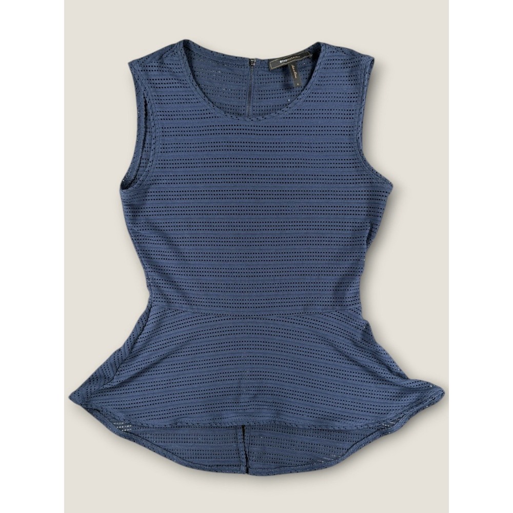BCBGMAXAZRIA Navy Blue Eyelet Peplum‎ Tank Top Sleeveless Back Zip Size Small